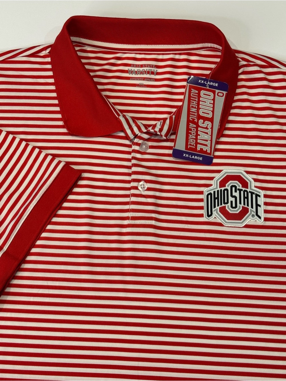 NEW The Ohio State University Men's XXL Red White Striped Short Sleeve Polo